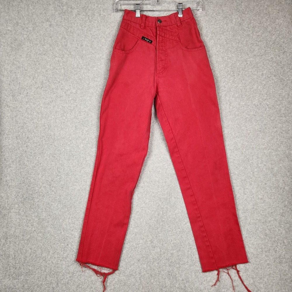 Vintage Blaze Jeans Womens 24 Red‎ High Rise Straight Leg Raw Hem 90s Cowboy Y2K